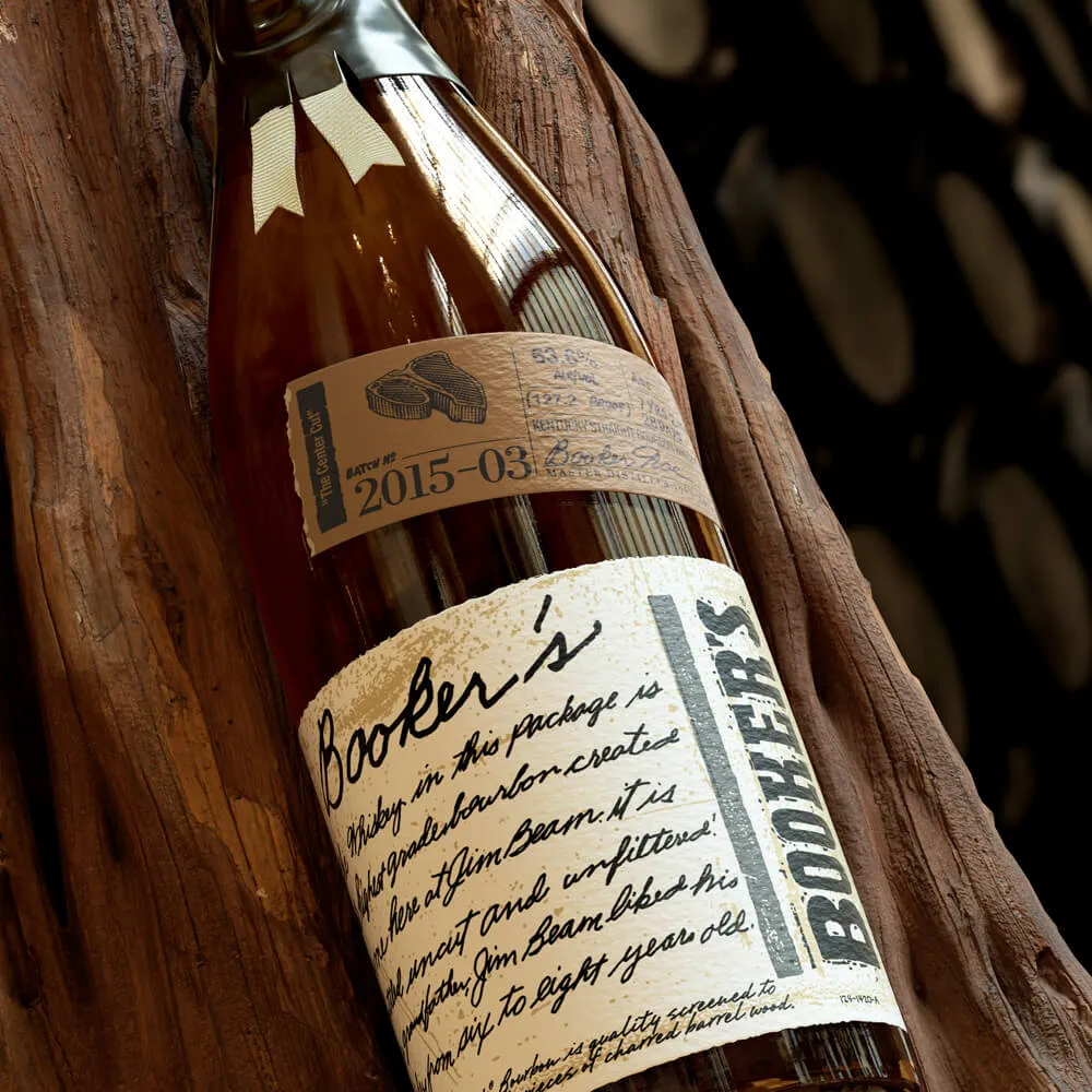Booker’s bottle batch 2015-03 with box and dark background