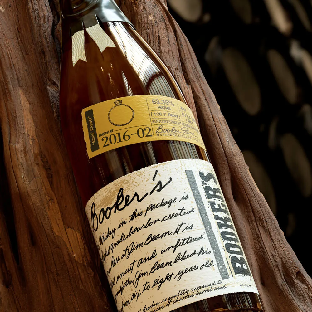 Booker’s bottle batch 2016-02 with box and dark background