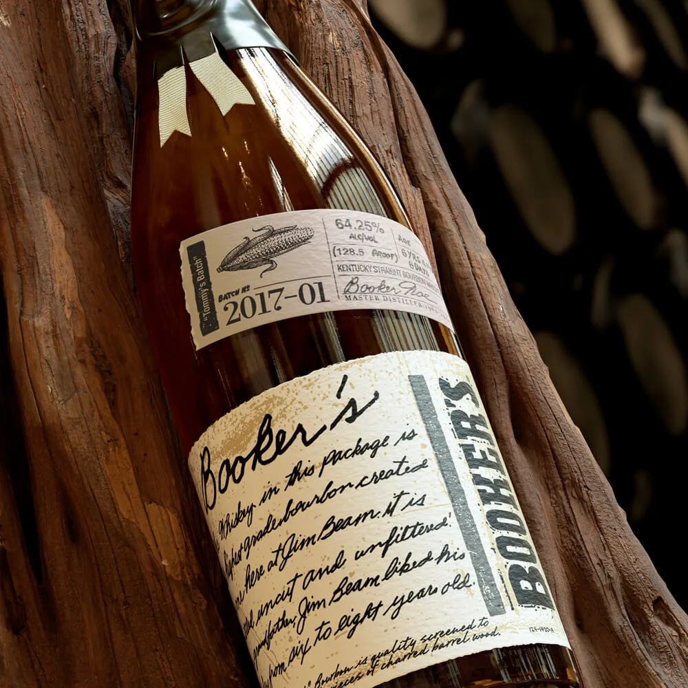 Booker’s bottle batch 2017-01 with box and dark background