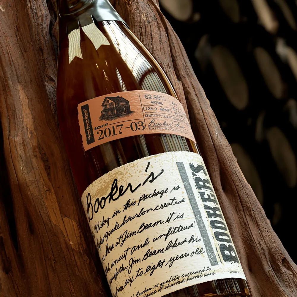 Booker’s bottle batch 2017-03 with box and dark background