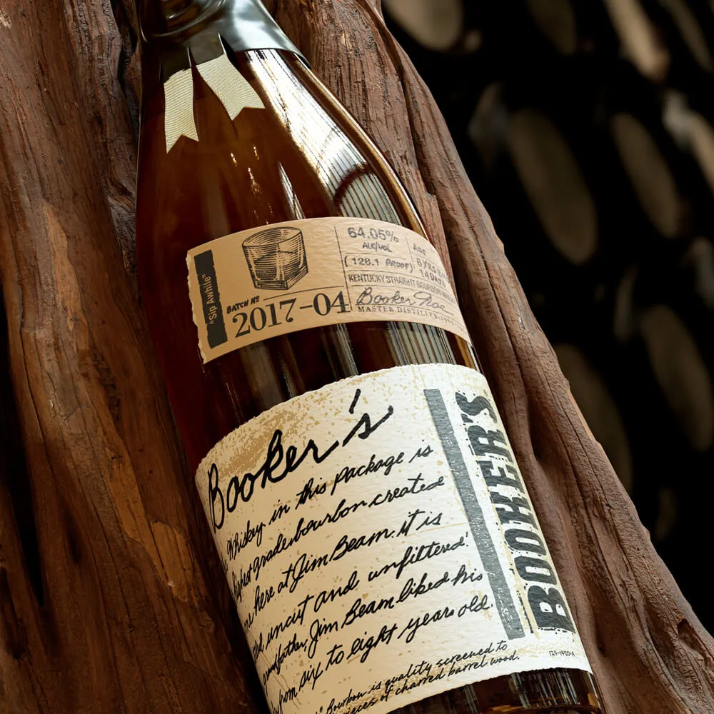 Booker’s bottle batch 2017-04 with box and dark background