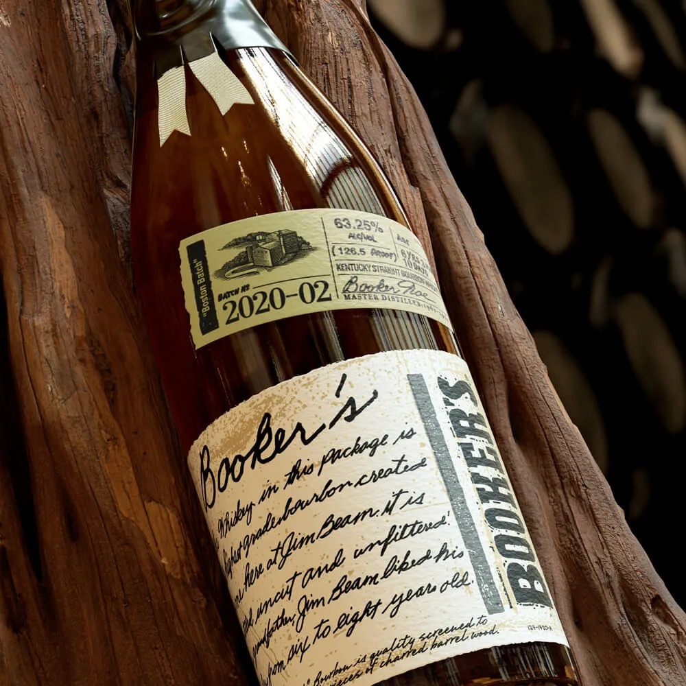 Booker’s bottle batch 2020-02 with box and dark background
