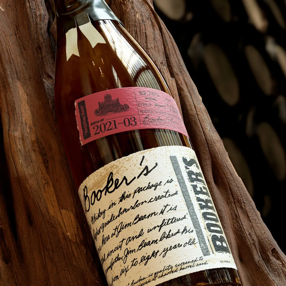 Booker’s bottle batch 2021-03 with box and dark background