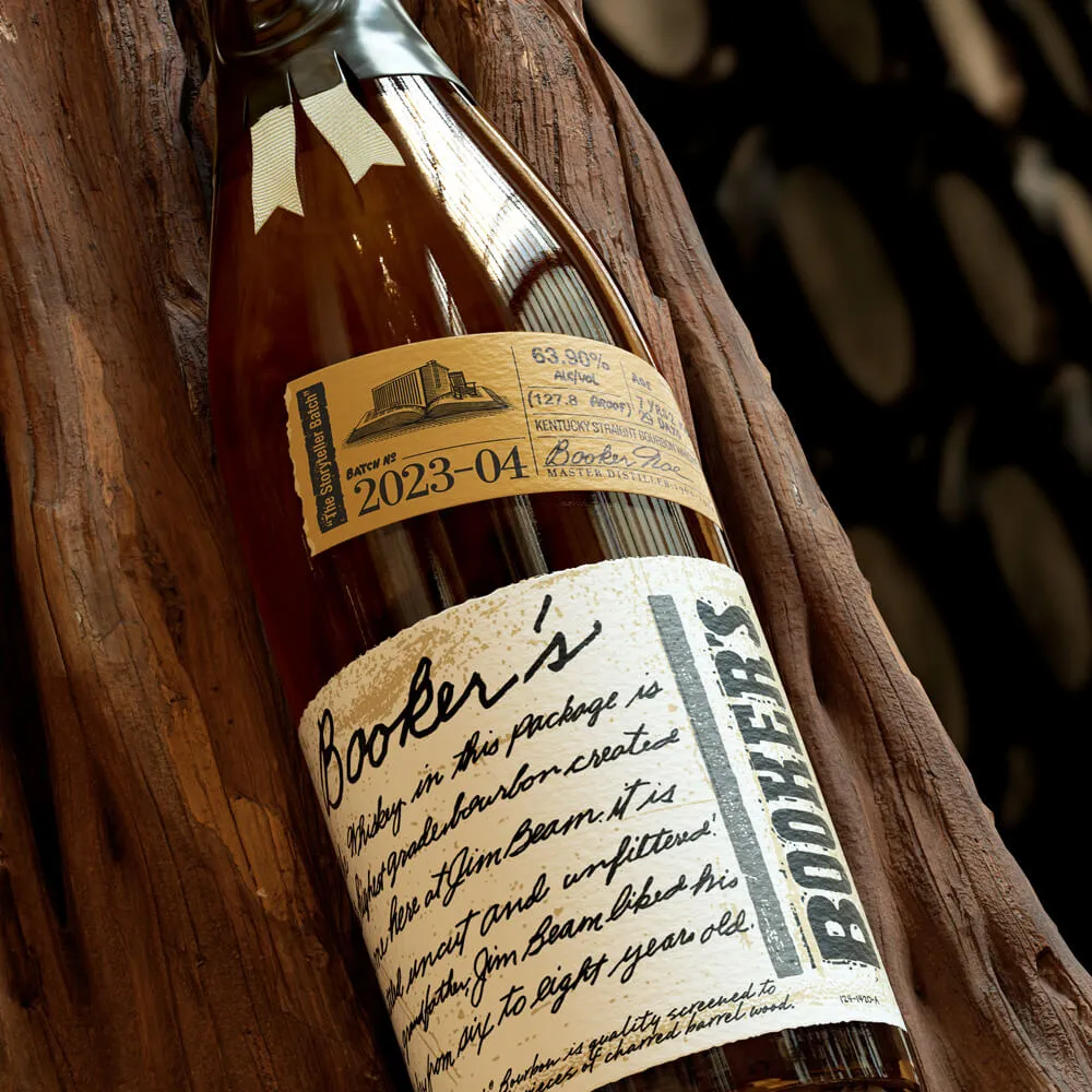 Booker’s bottle batch 2023-04 with box and dark background