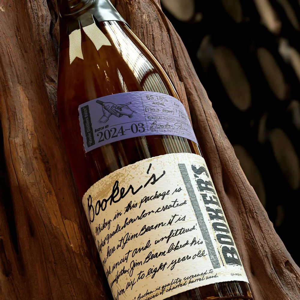 Booker’s bottle batch 2024-03 with box and dark background